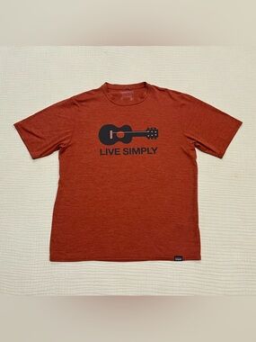 Patagonia Capeline Tee Live Simply Guitar Graphic Tee - Rust Size Small